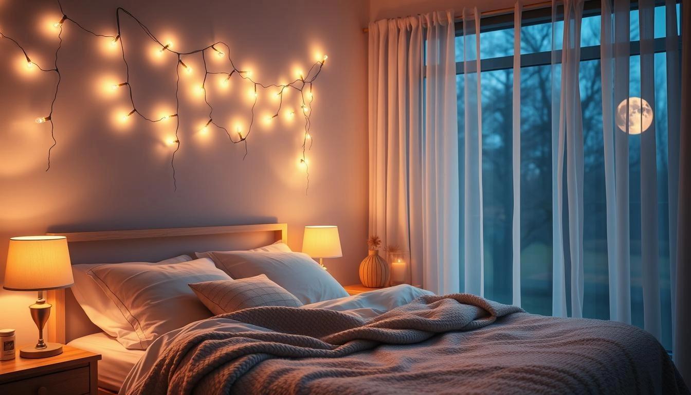 Warm restful bedroom lighting